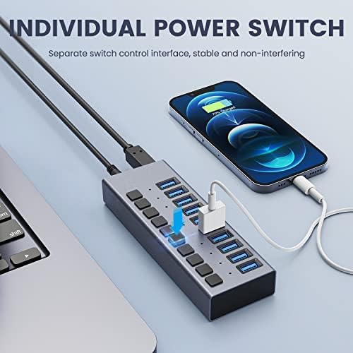 Unleash Your Productivity with the ACASIS 10-Port USB C Hub – Ultra-Fast 10 Gbps Data Transfer, 60 W Power Adapter, Individual Port Control, and Stylish Aluminum Build for Seamless Multi-Device Connectivity in Any Professional Environment