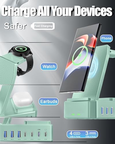 Ultimate 10-in-1 Wireless Charging Station for Samsung Devices – 300 W Power Hub with 65 W USB C Fast Charging for S25 Ultra/S24/S23/S22/Note 20, Galaxy Watch Ultra 7/6/5 & Galaxy Buds – Multi-Device Convenience and Rapid Power Delivery, Ideal for Home & Office Use