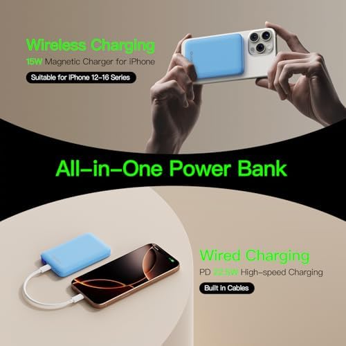 2025 Magnetic 15 W Slim Power Bank for i Phone – 5000 m Ah Magsafe Battery Pack with 20 W Fast Charging, Wireless Charger with LED Display for i Phone 12/13/14/15/16 Series – Ultimate Portability and Enhanced Charging Efficiency