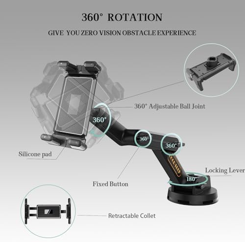 Universal Tablet Mount for Trucks & Cars – 16.9-Inch Adjustable Long Arm Suction Cup Holder | Secure Dashboard & Windshield Solution for i Pads & Tablets | Enhanced Stability for Safe Navigation & Hands-Free Operation