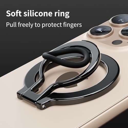 Mag Safe Universal Phone Grip & Kickstand for i Phone 12-16 Pro Max – Versatile Double-Sided Magnetic Holder for Secure Handling & Hands-Free Viewing in Gym, Kitchen & Beyond – Sleek Black Silicone Design for Stylish Convenience and Optimal Performance