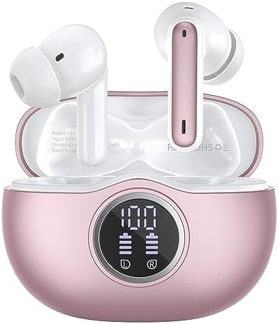 Premium Bluetooth 5.3 Wireless Earbuds – 40-Hour Playtime, IPX7 Waterproof, Deep Bass Sound, Superior Noise Cancelling, Elegant Rose Gold Design – Ideal for i Phone and Android Users Seeking Exceptional Audio Performance and Durability