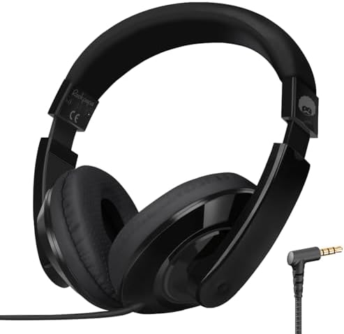 Rockpapa Kids Over-Ear Headphones – Lightweight Wired Audio Gear for School, Travel, and Home – Stylish White and Blue Design for Boys and Girls – Immersive Sound Quality with Adjustable Comfort and Durable Build for Young Audiophiles