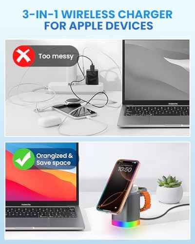 Travel-Ready Joy Geek 3-in-1 Wireless Charging Station – Fast Mag-Safe Charger for i Phone 16-12 Series, Apple Watch Series 10-2, and Air Pods Pro – Ultimate Compatibility and Speed for On-the-Go Lifestyle