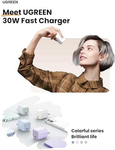 Ultra-Fast UGREEN 30 W USB C Charger – Foldable Ga N Power Adapter for i Phone 16/15/14/13 & Galaxy S25/S24/S23 – Compact Wall Charger with Programmable Power Supply for Optimal Charging Performance – Perfect for Travel & Everyday Use