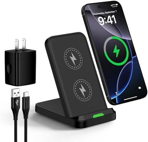 15 W Fast Wireless Charging Station for Android & i Phone – Sleek Stand with QC Adapter for Samsung S25 Ultra, Z Fold 6, i Phone 16 Pro Max – Ultimate Compatibility & Safety Features for Effortless Power-Up