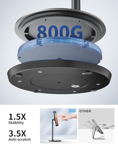 SAIJI Aluminum 360-Degree Rotating Tablet Stand – Adjustable Height Dock for 4.7″-15.6″ Devices – Ergonomic and Portable Cradle for i Phones, i Pads, Samsung Tablets, Kindles, and e Book Readers – Optimize Comfort and Enhance Viewing Experience