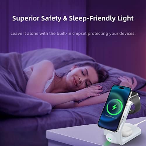 Magnetic 3-in-1 Wireless Charging Station for Apple Devices – Fast, Efficient Charger for i Phone 15/14 Pro Max, Apple Watch Ultra/8/se/7/6/5/4/3/2, and Air Pods – Compact Design with Enhanced Compatibility and Safety Features
