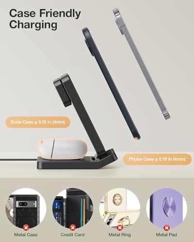 Foldable 3-in-1 Wireless Charging Station for Google Pixel Watch 1 st – 15 W Fast Charger for Pixel 9 Pro/XL, 8/7/6 Series, and Pixel Buds Pro/2 – Compact Travel Design with QC 18 W Adapter – Perfect for Home and Office Use