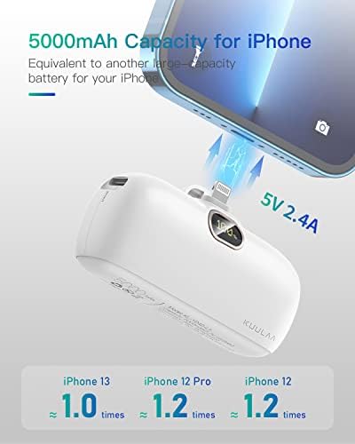 Compact 5000 m Ah Kuulaa Portable Charger for i Phone with Built-in Lightning Cable – Fast Charging Power Bank for i Phone 14/13/12/11/XR/XS/X/8/7/6 in Sleek White Design – Ultimate On-the-Go Charging Solution with Enhanced Compatibility
