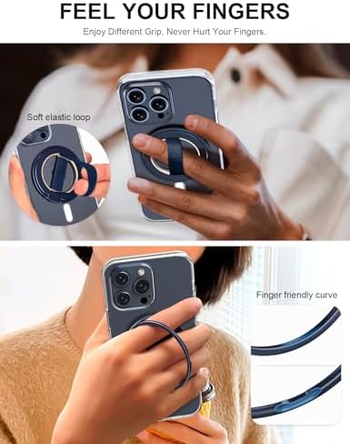 EWA Mag One Ultra Phone Grip Stand – Advanced Elastic Finger Loop & Magnetic Kickstand Holder for i Phone 16, 15, 14, 13 Pro/Max/Plus – Optimal Hands-Free Viewing & Superior Grip Stability – Sleek Black Design for Everyday Convenience