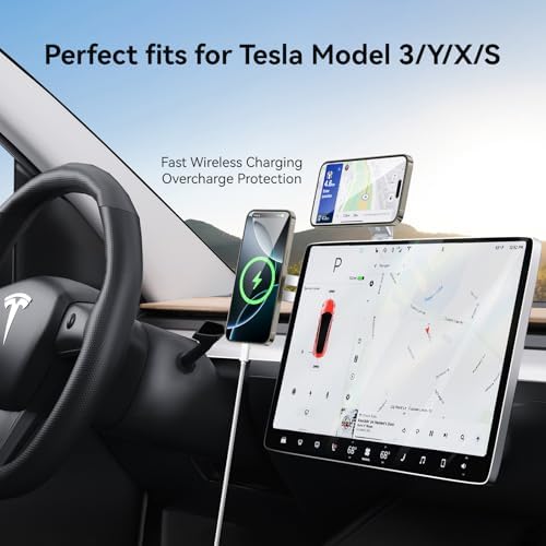 Magnetic Laptop Phone Holder with 15 W Fast Wireless Charging – Perfect Mag Safe Stand for i Phone 12-16 & All Smartphones, Ideal Tesla Accessory for Enhanced Mobility and Productivity