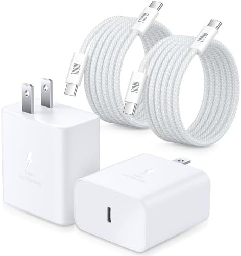Power Up with Excgood 45 W USB C Fast Charger for Galaxy S25 Ultra – Dual Pack with 6 ft USB C to C Cable – Rapid Compatibility for Galaxy S24 FE, S23, S22, S21, Note, Tab S10, and i Phone 16 Pro Max – Optimal Charging Solution for On-the-Go Users – Sleek White Design for Every Setting – Experience Unmatched Speed and Efficiency in Device Charging