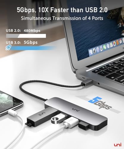 Maximize Your Device Potential with the uni Aluminum USB-C Multiport Adapter – 4 High-Speed Ports for Laptops, Mac Book Pro/Air, i Pad Pro & More, Sleek Design for Effortless Port Expansion and Enhanced Productivity