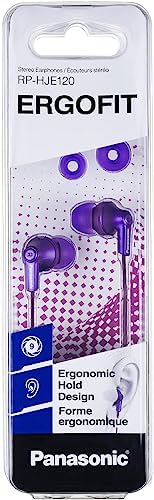 Panasonic Ergo Fit Wired Earbuds with Microphone – Superior Sound Quality with Ergonomic Comfort, Universal 3.5 mm Jack Earphones for Phones and Laptops in Stylish Metallic Purple – Custom-Fit Earpieces (S/M/L) for Optimal Audio Experience and Hands-Free Calls – RP-TCM125-VA