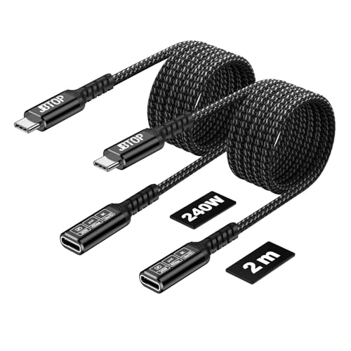 Innovative L-Shaped USB C Extension Cable (2 Pack, 6.6 Ft) – 240 W Power Delivery, 40 Gbps High-Speed Data Transfer, Durable Nylon Braided Design for i Phone 16, i Pad, Mac Book & Mag Safe – Optimal Flexibility for Tightly Spaced Connections