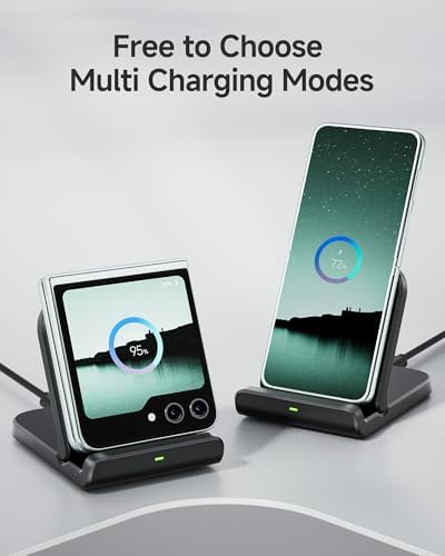Sleek Foldable Wireless Charging Stand for Samsung Z Flip Series: Fast Power Solution for Galaxy Z Flip 6/5/4/3 & Razr+ (Black) – Portable, Case-Friendly Design for Tangle-Free Charging Experience