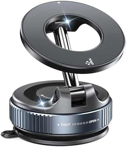 CreaDream Car Phone Mount for Magsafe, Ultra Strong Vacuum Magnetic Suction Cup Cell Phone Holder with 360° Rotation, Foldable Phone Holders for Your Car, Car Accessories for All Smartphones（Black） – Enhanced Compatibility and Speed