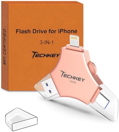 MFi Certified 128 GB USB 3.0 Flash Drive – 3-in-1 External Memory Stick for i Phone, i Pad, Android & PC – High-Speed Data Transfer for Photos, Videos & Backup – Ultimate Portable Storage Solution for Effortless Data Management and Secure File Sharing