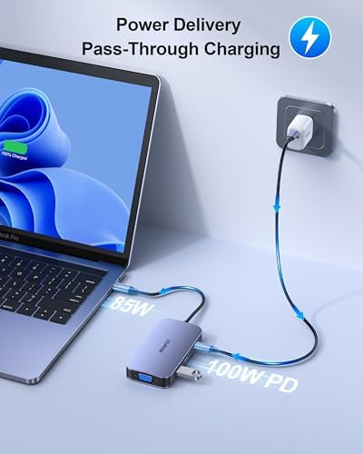 Maximize Your Productivity with the BENFEI 8-in-1 USB C Docking Station: Triple Display Hub Featuring Dual HDMI, VGA, 3 USB 3.0 Ports & 100 W Power Delivery for Effortless Mac Book Pro & XPS Connectivity