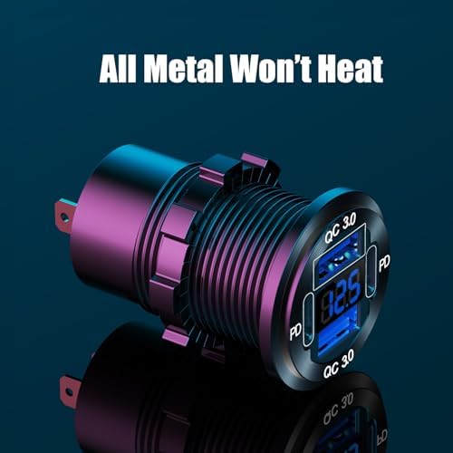 High-Performance 2 Pack 12 V USB Outlet 4 Port Car Charger Socket – 78 W Dual PD USB C & Quick Charge 3.0 Adapter with Integrated Voltmeter, Waterproof Design for Cars, Boats, RVs, ATVs & More – Ultimate Fast Charging Solution for On-the-Go Power Needs