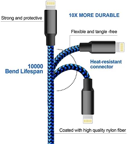 Premium 5-Pack i Phone Charger Set: MFi Certified Nylon Braided Fast Charging Cables (3 FT, 6 FT, 10 FT) for i Phone 14/13/12/11/X/Max/8/7/6/5/SE/i Pad – Unmatched Durability & Versatile Lengths for Every Lifestyle