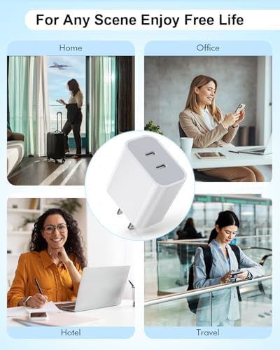 Dual USB-C Fast Charging Block for i Phone 16 | 2-Pack Adapter Set with USB-C Cables | Universal Compatibility for i Phone 15, i Pad Pro | Efficient PD Charging Solution for Home & Travel | Compact Design for On-the-Go Power Management