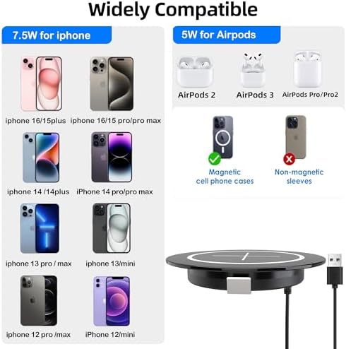 Magnetic Wireless Charging Station for Apple Devices – Fast Qi-Enabled Desktop Charger for i Phone 16/15/14/13/12 Pro/Max/Plus & Air Pods 3/2/Pro 2/Pro (Sleek Black Design) – Effortless Alignment & Cord-Free Convenience for Home or Office