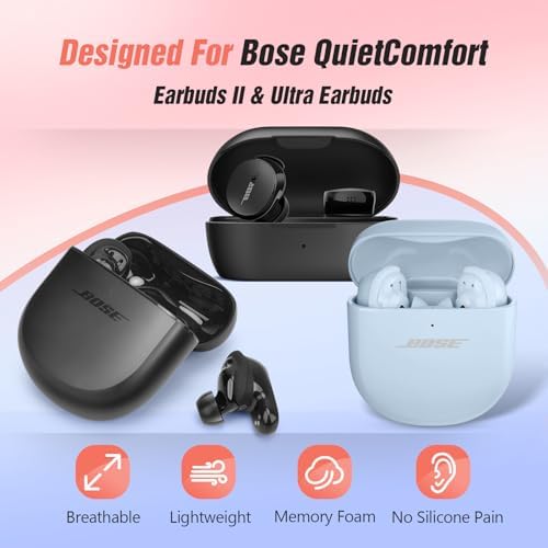 Premium Memory Foam Ear Tips for Bose Quiet Comfort Earbuds & QC II – Enhanced Noise Isolation, Anti-Slip Comfort Fit, Compatible with Charging Case, Available in 3 Sizes (S, M, L) – Elevate Your Audio Experience with Superior Sound Quality and Lasting Comfort