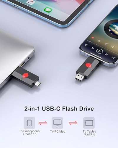 Revolutionize Your Data Storage with Aiibe 128 GB Dual Type-C & USB A Flash Drive – Perfect for i Phone 15 and More, High-Speed Transfers, Retractable Design, Ultimate Compatibility for On-the-Go Professionals