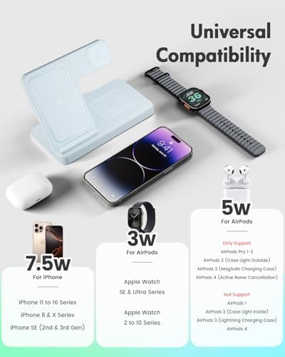 3-in-1 Wireless Charging Station for Apple Devices: Fast Charging Stand for i Phone 16-11, Apple Watch Series 10-3, and Air Pods Pro 4-2 – Sleek, Portable Design with Safety Features – Perfect Gift for Tech Lovers and Remote Workers
