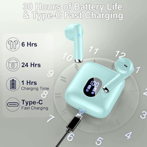 Cutting-Edge Bluetooth 5.4 Wireless Earbuds with 30-Hour Battery Life – Advanced ENC Noise Cancellation for Crystal-Clear Calls, IP7 Waterproof Protection, and Immersive 3 D Bass Audio – Sleek Dark Blue Design Perfect for Music Aficionados and Professionals – Includes LED Charging Case for Effortless Convenience and Compatibility with Android & i OS Devices
