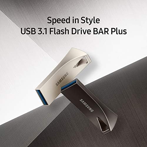 SAMSUNG BAR Plus 128 GB USB 3.1 Flash Drive – Ultra-Fast 400 MB/s Data Transfer, Rugged Metal Design for Maximum Durability, Ideal for Photos, Videos, and Music Storage, Enhanced Compatibility Across Devices, Sleek Titan Grey Finish