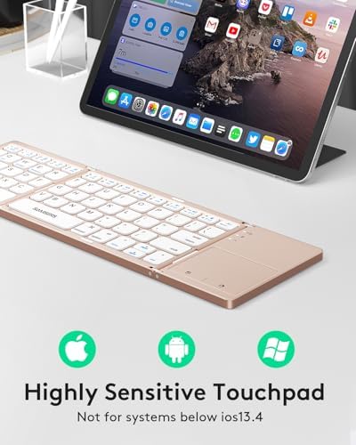 Samsers Portable Bluetooth Keyboard with Touchpad – Ultra-Slim Foldable Wireless Keyboard for Effortless Typing on Android, Windows, and i OS Devices – Rechargeable, Travel-Friendly Design with Device Holder – Black