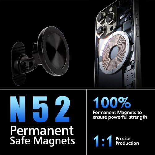 Revolutionize Your Driving with the 360° Rotatable Mag Safe Car Mount – Hands-Free Magnetic Phone Holder for Dashboard & Air Vent – Ultimate Compatibility & Convenience for Smartphones – Securely Enjoy Navigation & Music with Style