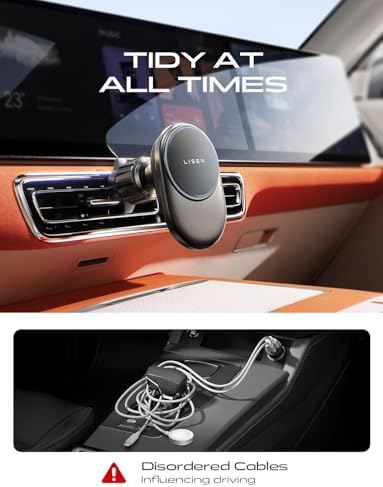 Elevate Your Driving Experience with the LISEN Mag Safe Wireless Car Charger – 15 W Fast Charging Mount for i Phone 16/15/14/13 & Apple Watch Series 10/9/8/7/6/5/4/3/SE – Effortless Retractable Design with Robust Magnetic Stability for Seamless On-the-Go Power – USB-C for Rapid Charging and Ultimate Compatibility – The Smart Choice for i Phone and Apple Watch Users Seeking Convenience and Reliability