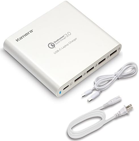 Supercharged 80 W USB-C Laptop Charger with 5 Ports – Fast Charging Power Adapter for Mac Book Pro, HP Spectre, and More – Compact & Travel-Friendly with 4 QC3.0 USB Ports for Smartphones and Tablets – Safety Features for Peace of Mind