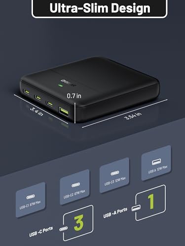 67 W 4-Port Ga N USB-C Power Hub – Ultra-Fast Charging Station for Mac Book Pro/Air, i Phone 16/15, i Pad, Samsung Galaxy S25/S24 Ultra, and Steam Deck – Streamlined Multi-Device Charging for Home and Travel Efficiency