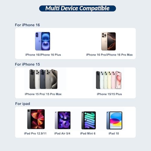 Ultimate 10 FT Braided USB-C Charger for i Phone 16 Pro – High-Speed 20 W Fast Charge Block for i Phone 15 Series & i Pad Pro – MFi Certified Durable Cable for Enhanced Power Delivery and Longevity