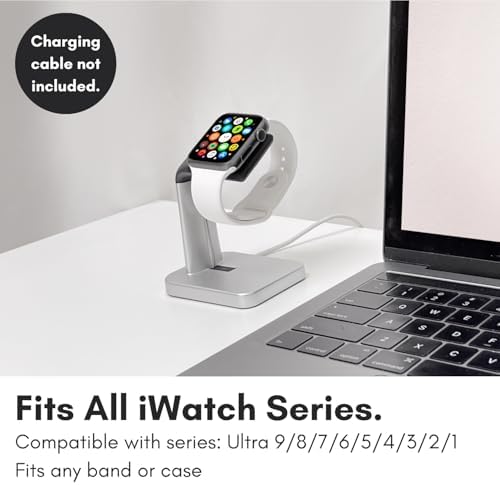 Macally Premium Apple Watch Charger Dock – Universal Stand for Series Ultra, 1-9, SE (38 mm, 40 mm, 42 mm, 44 mm) – Fast Charging Station with Sleek Black Design – Ideal Nightstand Accessory for Notifications and Style