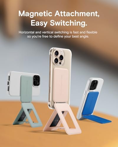 MOFT Phone Stand, Magnetic Phone Tripod Stand Stain-Resistant MOVAS Leather & Angle Adjustment & Strong Magnets Tripod for iPhone 16/15/14/13/12 (Included Metal Ring)-Misty Cove – Enhanced Compatibility and Speed
