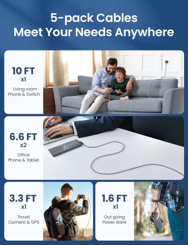 AINOPE Right Angle USB C Cable – 2-Pack (10 ft + 10 ft) Fast Charging 3.1 A Nylon Braided Charger for Enhanced Device Compatibility, Ideal for Gaming and Multitasking, Durable Black Design