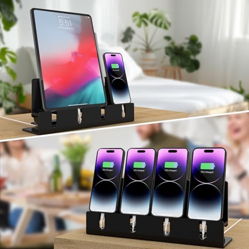 Cell Phone Stand, Multiple Phone Holder Organizer Stand for 4 Phones, Acrylic Desktop Mobile Phone Docking Station Charging Holder (Clear) – Enhanced Compatibility and Speed