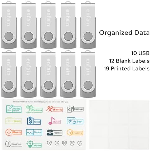 Enfain 10-Pack Red USB Flash Drives 16 GB – High-Speed USB 2.0 Memory Sticks with LED Indicator & 12 Labels for Easy Organization – Reliable & Portable Data Storage Solution for Professionals and Students