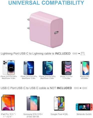 20 W PD USB-C Wall Charger with 6 FT Fast Charging Cable for i Phone 14/13/12/11/Pro/Pro Max/Mini/Xs Max/XR/X and i Pads – Rapid Power for Apple Devices with Enhanced Safety Features and Portability