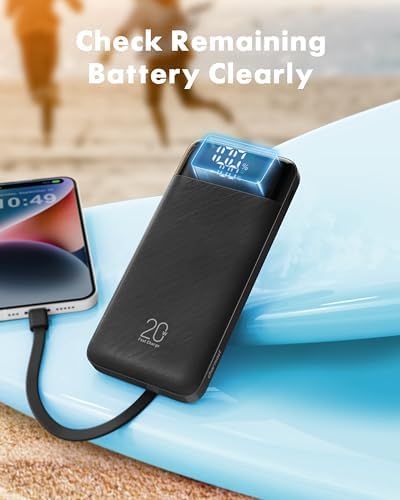 Charmast 20000 m Ah Travel Power Bank with 4 Integrated Charging Cables and 6 Output Ports, 20 W Fast Charging External Battery Pack for i Phone 16/15/14, Android Devices, i Pads, and Tablets – Ultimate On-the-Go Charging Solution for Seamless Connectivity and Reliability