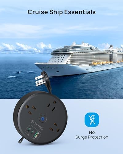 Compact TROND 20 W USB-C Travel Power Strip – Retractable 5 ft Extension Cord with 3 AC Outlets for Fast Charging, Perfect Cruise Ship Essential, Ultra-Thin Flat Plug for Home & Dorm Use – Stay Organized & Connected Anywhere