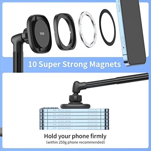 VRIG Magnetic Desk Phone Stand for Office/Home, 360°Rotation Wireless Charger Phone Holder with Magnetic Ring Height&Tilt, Adjustable Cell Phone Stand for iPhone 16 15 14 13 12 and More/Android – Enhanced Compatibility and Speed