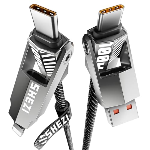 SHEZI Enhanced 4-in-1 USB C Charging Cable – 60 W Fast Charger for i Phone, i Pad, and More – Durable Nylon Braided Cord with Lightning, Type C, USB A Compatibility – 3 FT Length for Efficient Multi-Device Power and Data Transfer