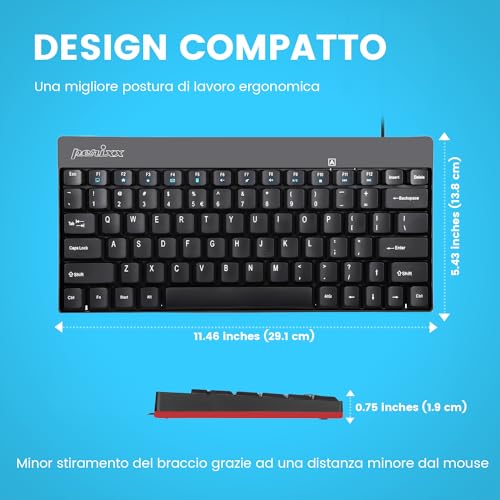 Perixx PERIBOARD-422 USB-C Mini Keyboard – Sleek Wired Design for Ergonomic Efficiency, Space-Saving Compact Layout, Enhanced Typing Speed & Durability for Home & Office Use
